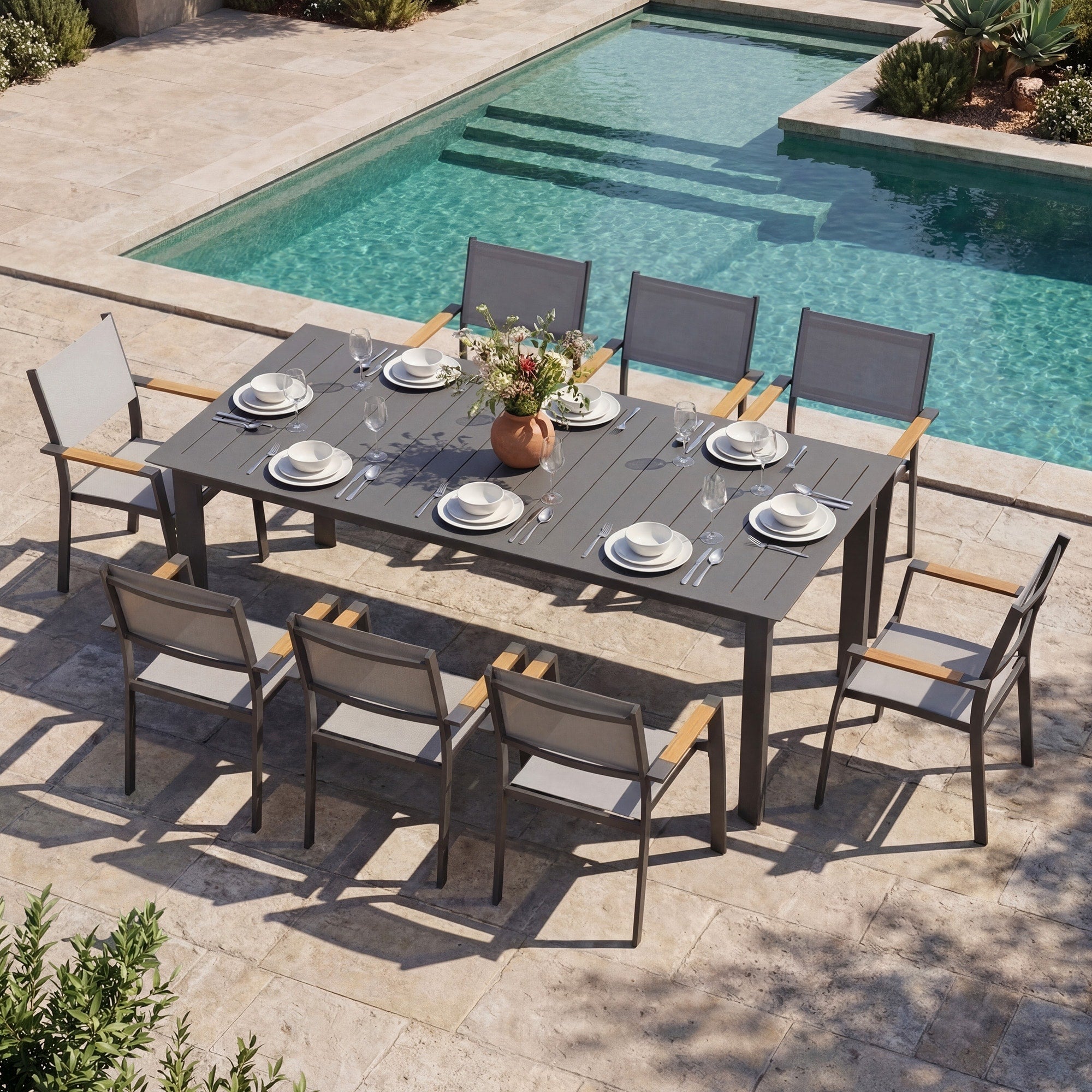 9 Piece All Aluminum Patio Dining Set With Extendable Table 8 Chairs