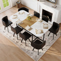 9 Piece Dining Table Set With White Faux Marble Top And Black Faux Leather Chairs For Modern Spaces