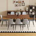 9 Piece Modern Dining Table Set 71X35.4 Inch Wood Grain Table 8 Linen Cotton Dining Chairs
