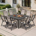 9 Piece Outdoor Patio Dining Set Aluminum Dining Table With Umbrella Hole And Adjustable Back Chairs