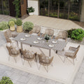 9 Piece Patio Aluminum Extendable Dining Set With Rattan Chairs
