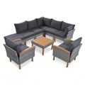 9 Piece Patio Rattan Furniture Set Outdoor Conversation Set With Acacia Wood Legs