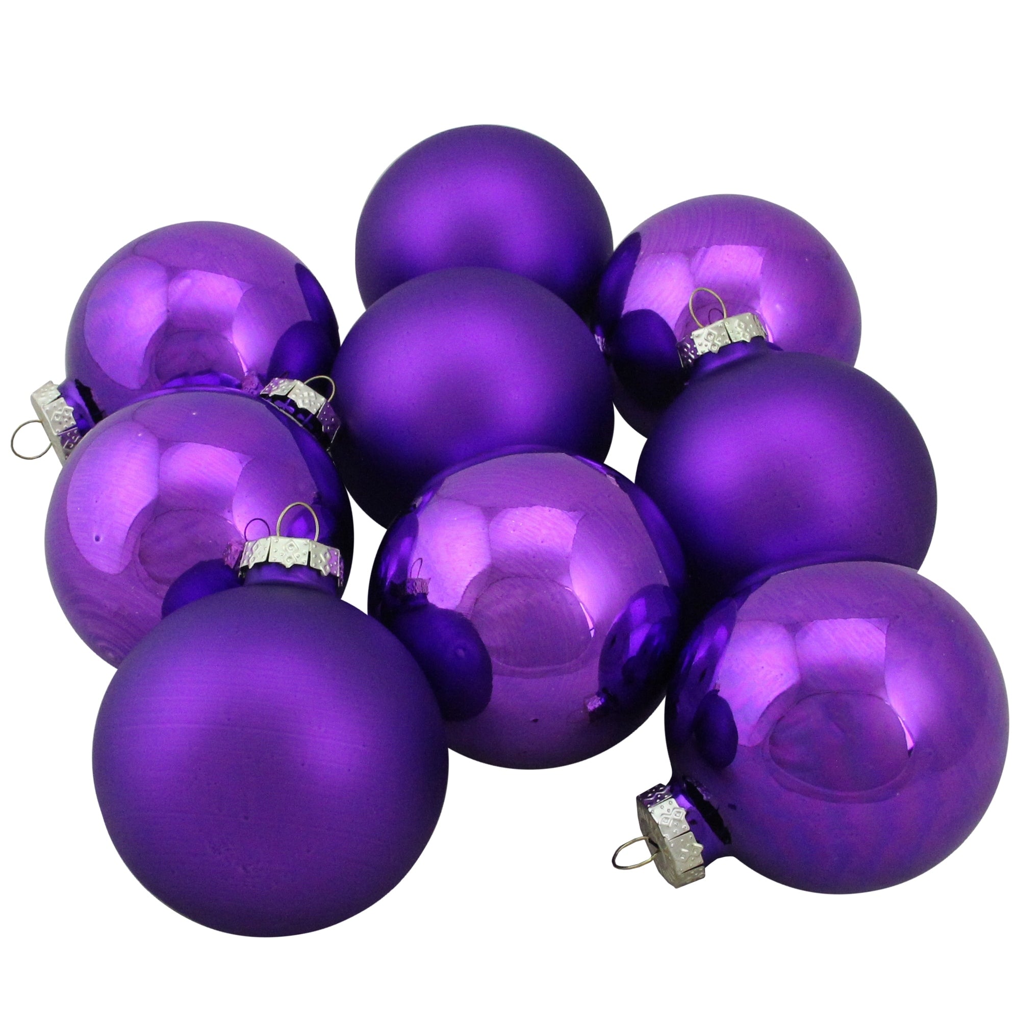 9 Piece Shiny And Matte Purple Glass Ball Christmas Ornament Set 2.5 65Mm