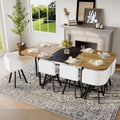 9 Piece Square Dining Table Set With Two Tone Wood Grain Tabletop And Eight White Faux Leather Chairs