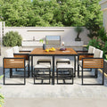 9 Pieces Acacia Wood Patio Dining Set Space Saving Outdoor Patio Set 4 Cushioned Chairs 4 Ottomans 1 Square Table