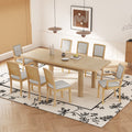 9 Pieces Extendable 84 Inch Dining Table Set 6 Upholstered Armless Dining Chairs And 2 Padded Arm Chairs