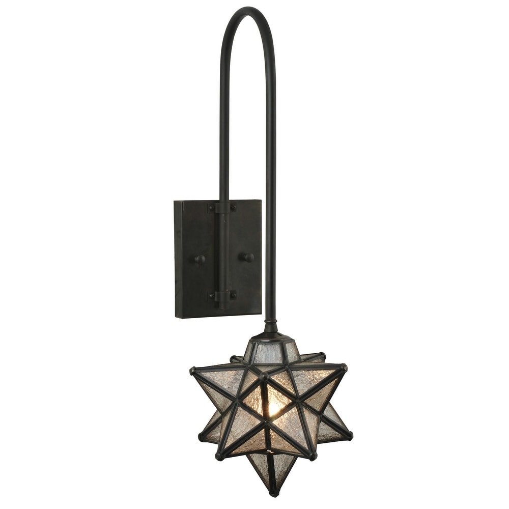 9 W Moravian Star Clear Seeded Curved Arm Wall Sconce