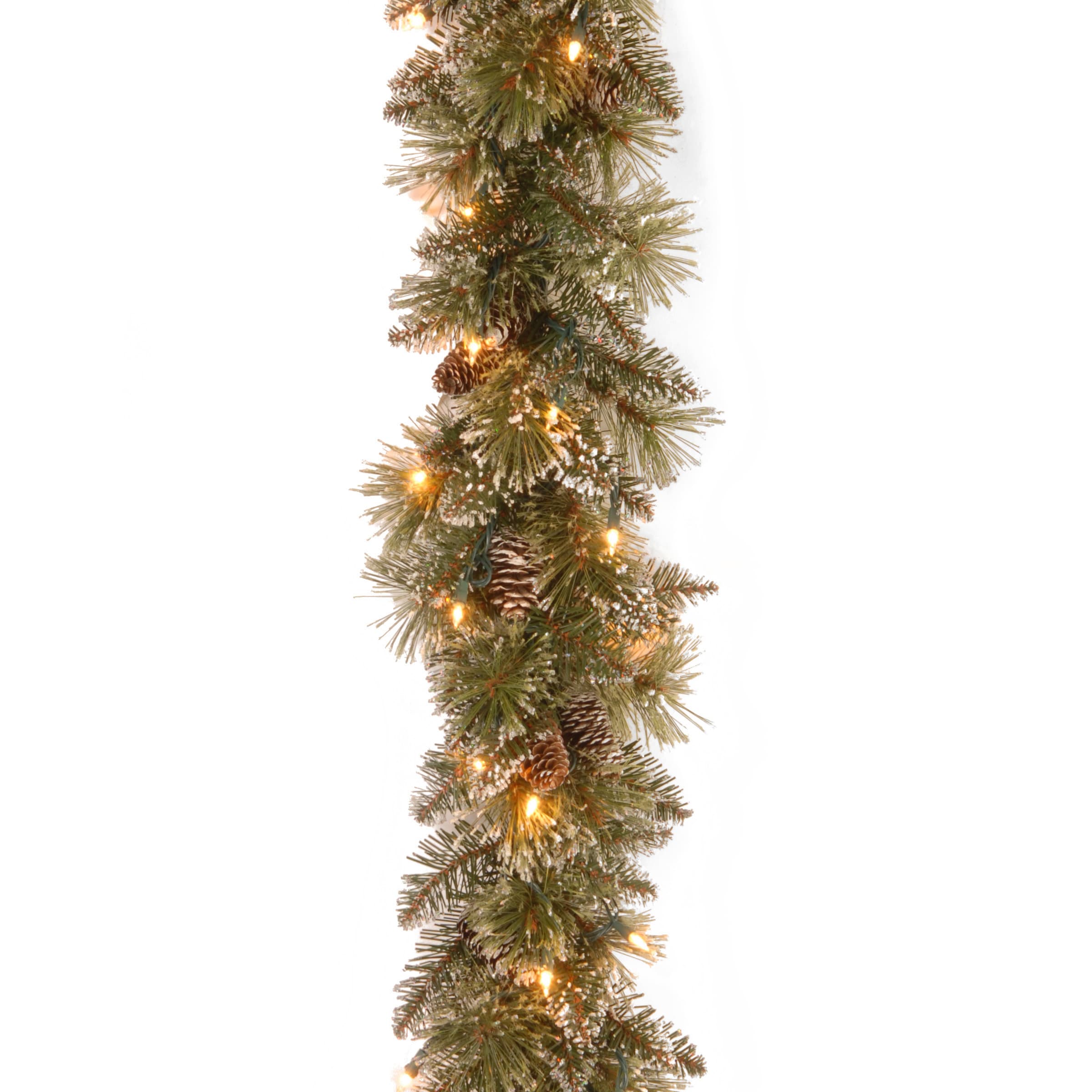 Artificial Bristle Pine 9 Foot Glittery Garland With Clear Lights