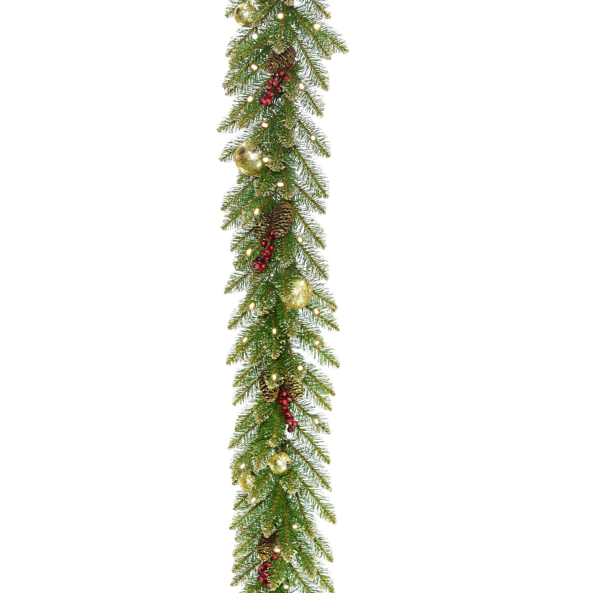 9 Ft. Glittery Gold Dunhill Fir Garland With Battery Operated Led Lights