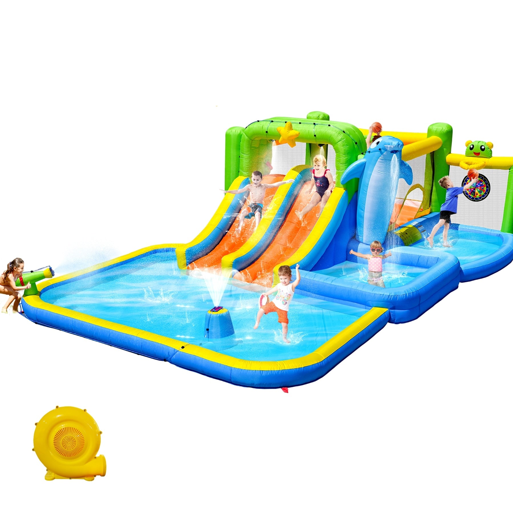9 In 1 For Endless Fun Inflatable Bounce House With Blower Shower Soak Pool Sprinkler Fountain Water Gun Target For Kids