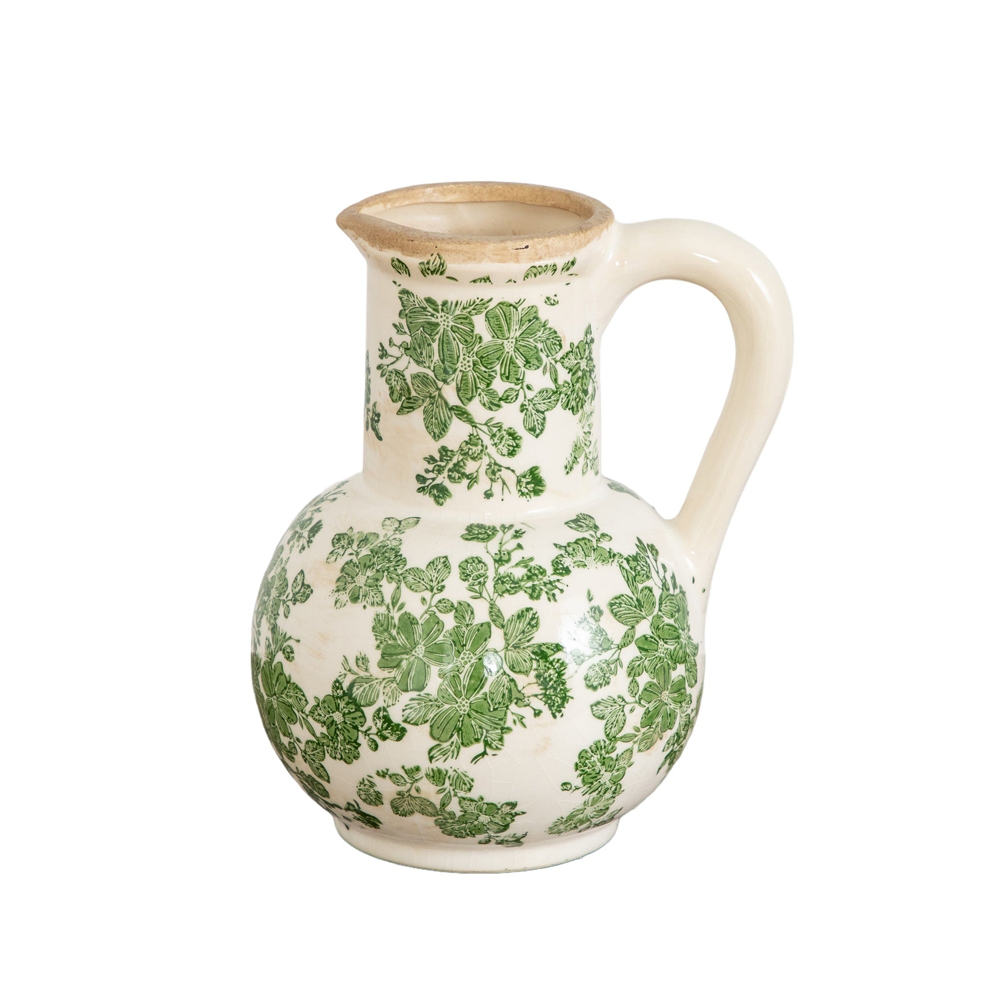 9 In Floral Tuscan Ceramic Green Scroll Jar