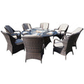 9 Piece Outdoor Wicker Gas Fire Pit Set Patio Round Table With Arm Chairs