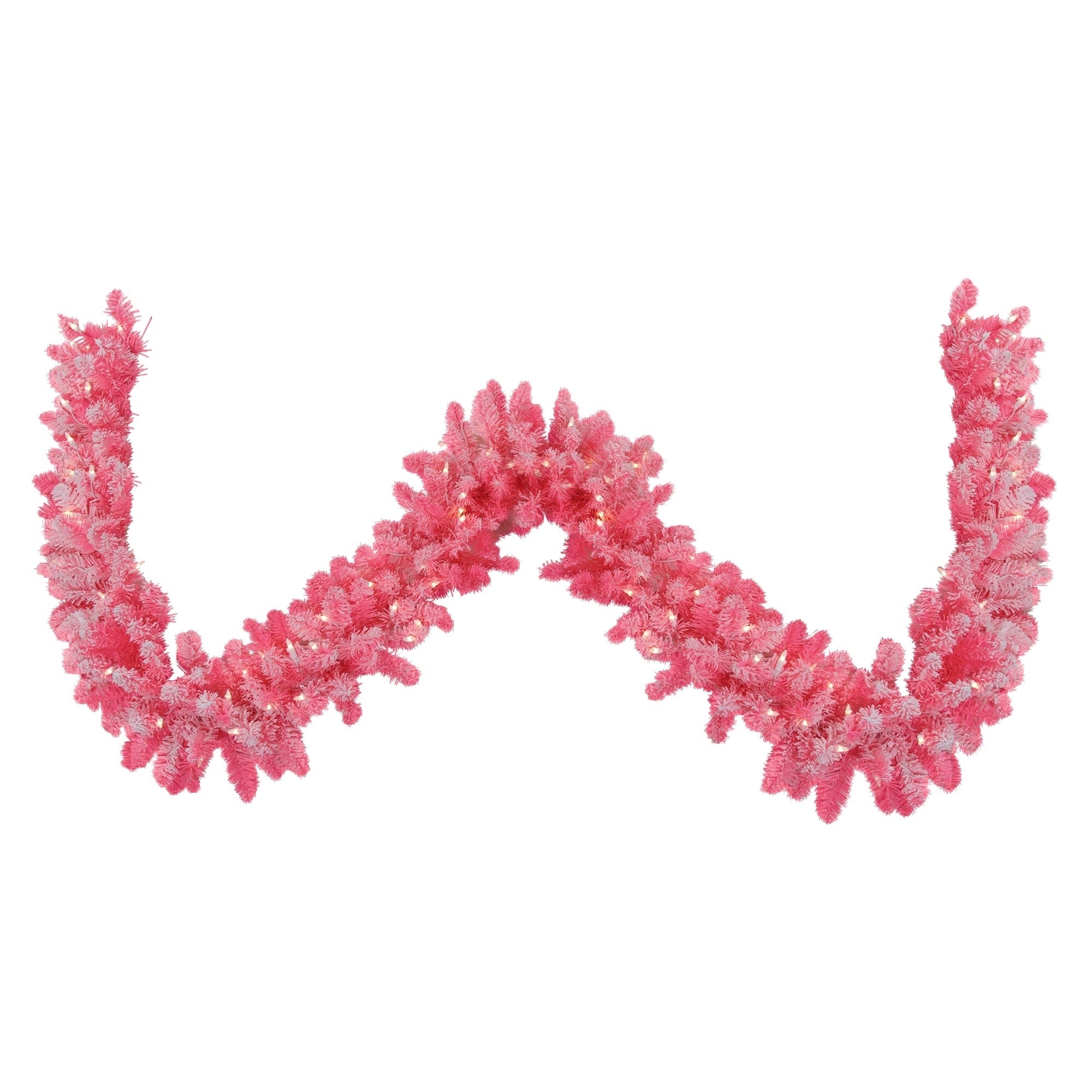 9 X 12 Pre Lit Flocked Pink Artificial Christmas Garland Clear Lights