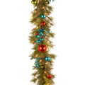 9 Foot X 14 Decorative Collection Retro Garland With 50 Soft White Battery Operated Leds With Timer Green