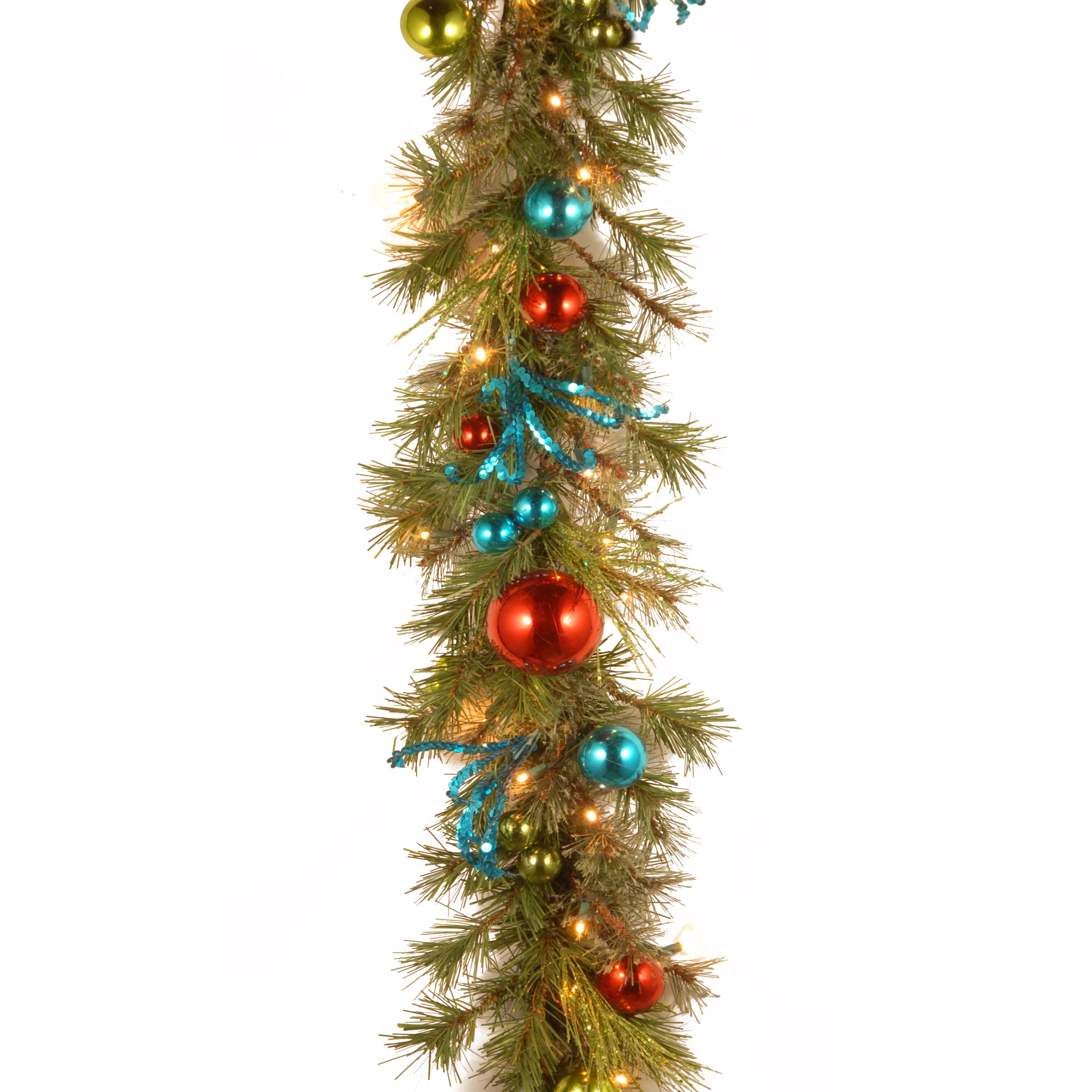9 Foot X 14 Decorative Collection Retro Garland With 50 Soft White Battery Operated Leds With Timer Green
