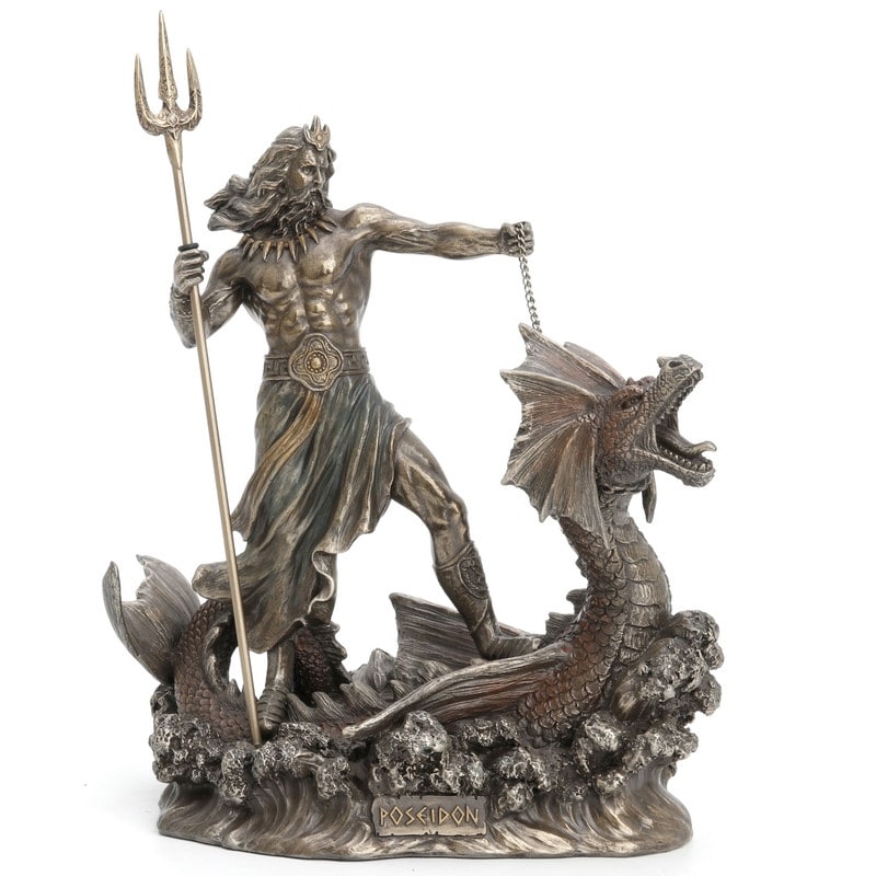 9.25 In H Poseidon With Trident Figurine Poly Resin