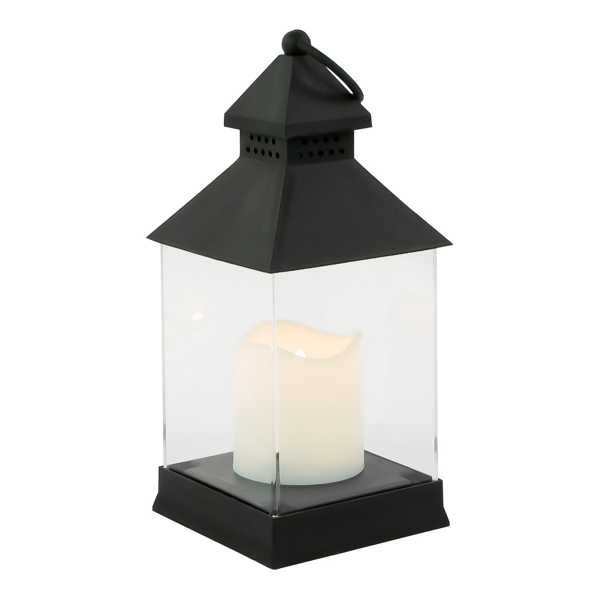 9.5 Black Candle Lantern With Flameless Led Candle