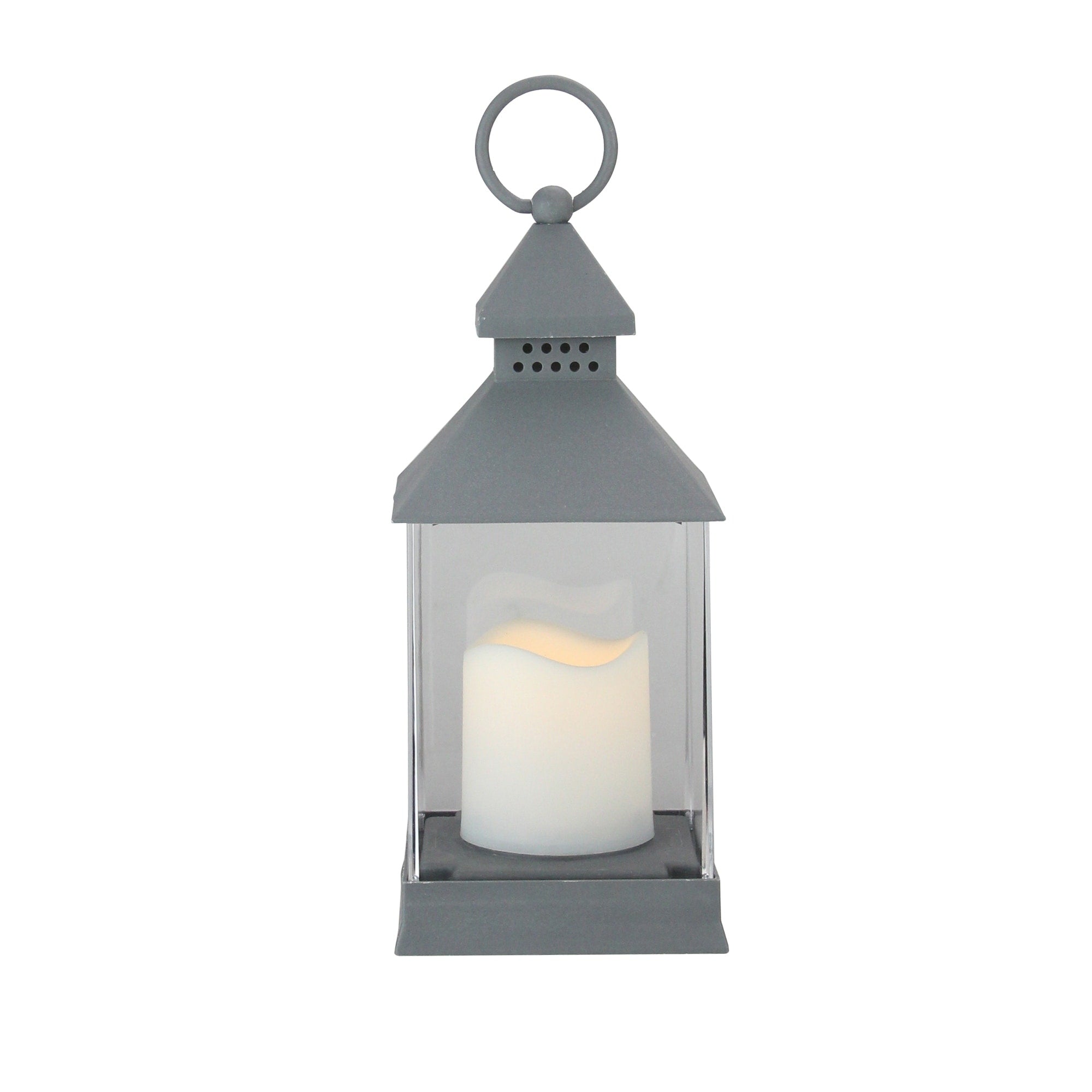 9.5 Dark Grey Candle Lantern With Flameless Led Candle