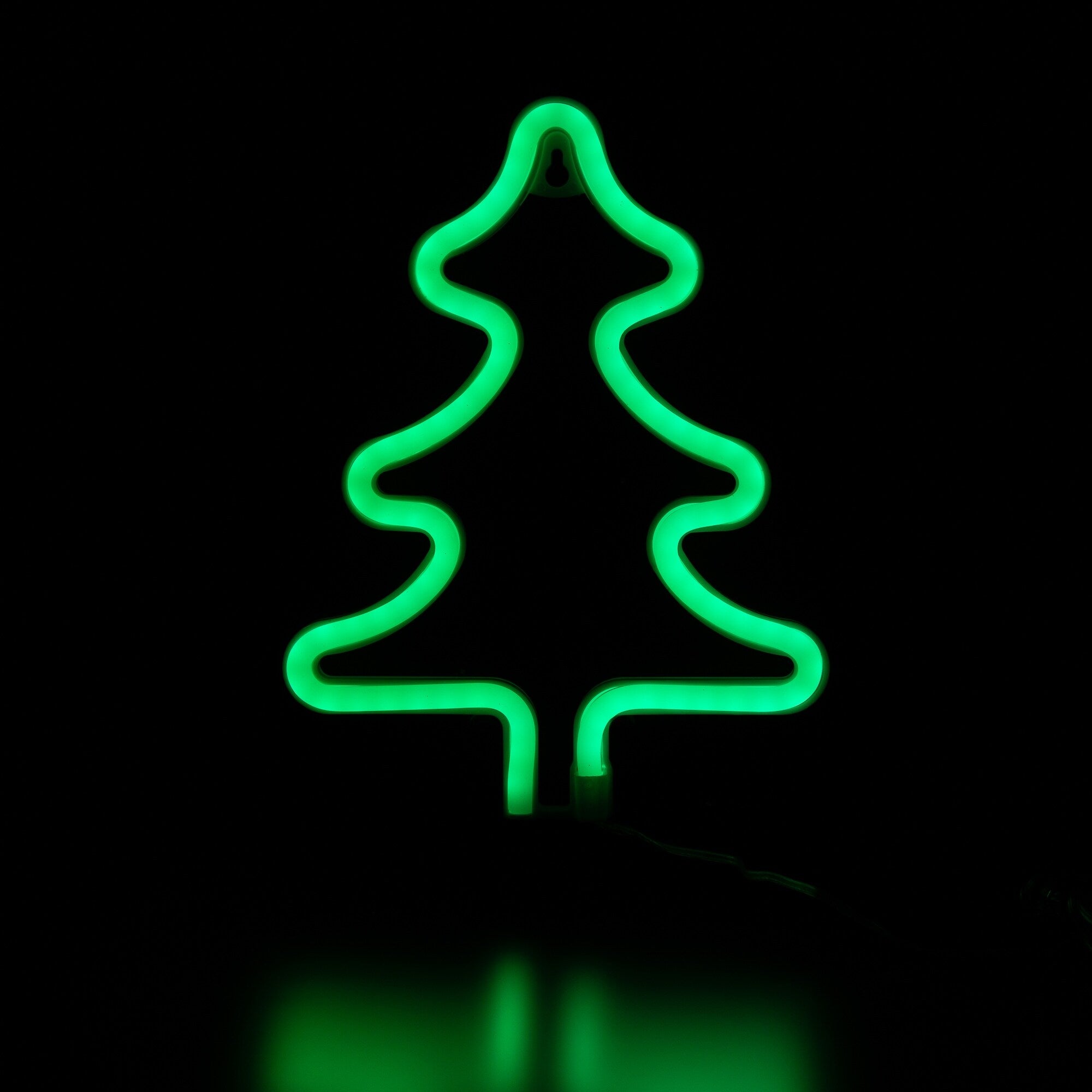 9.5 Green Led Lighted Neon Style Christmas Tree Window Silhouette Sign