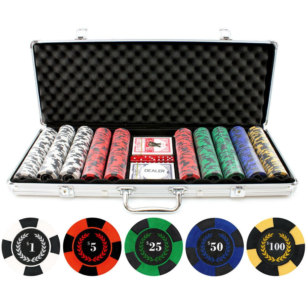 9.5 Gram 500 Piece Roman Times True Clay Poker Chip Set