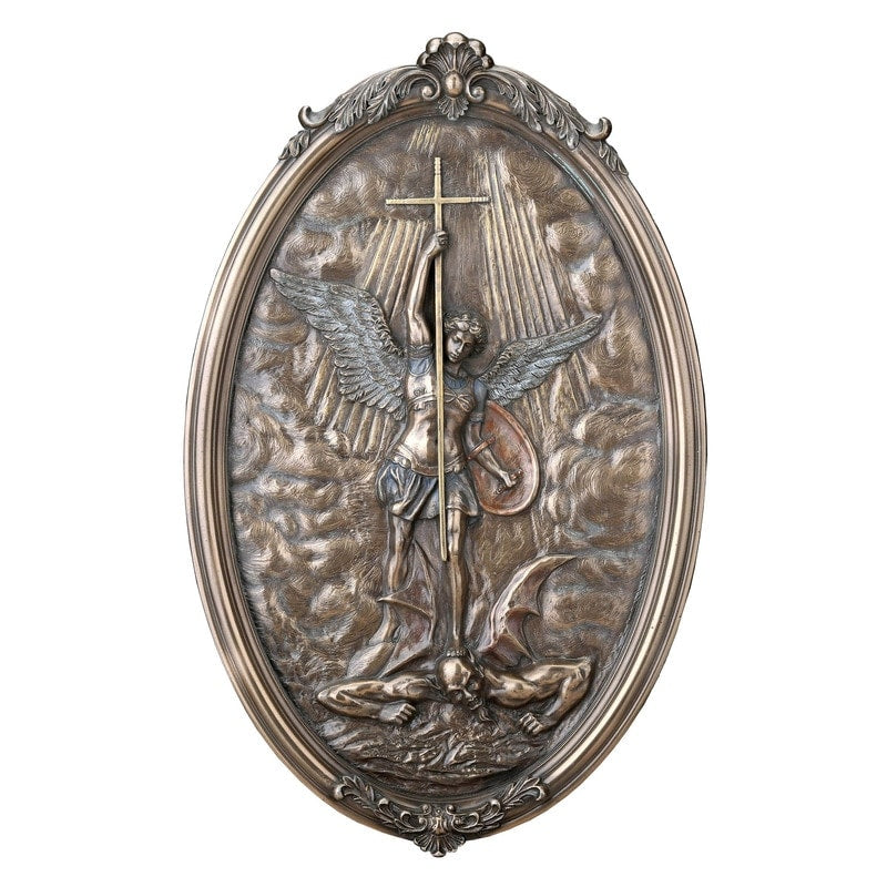 9.65 In H Saint Michael Wall Plaque Poly Resin