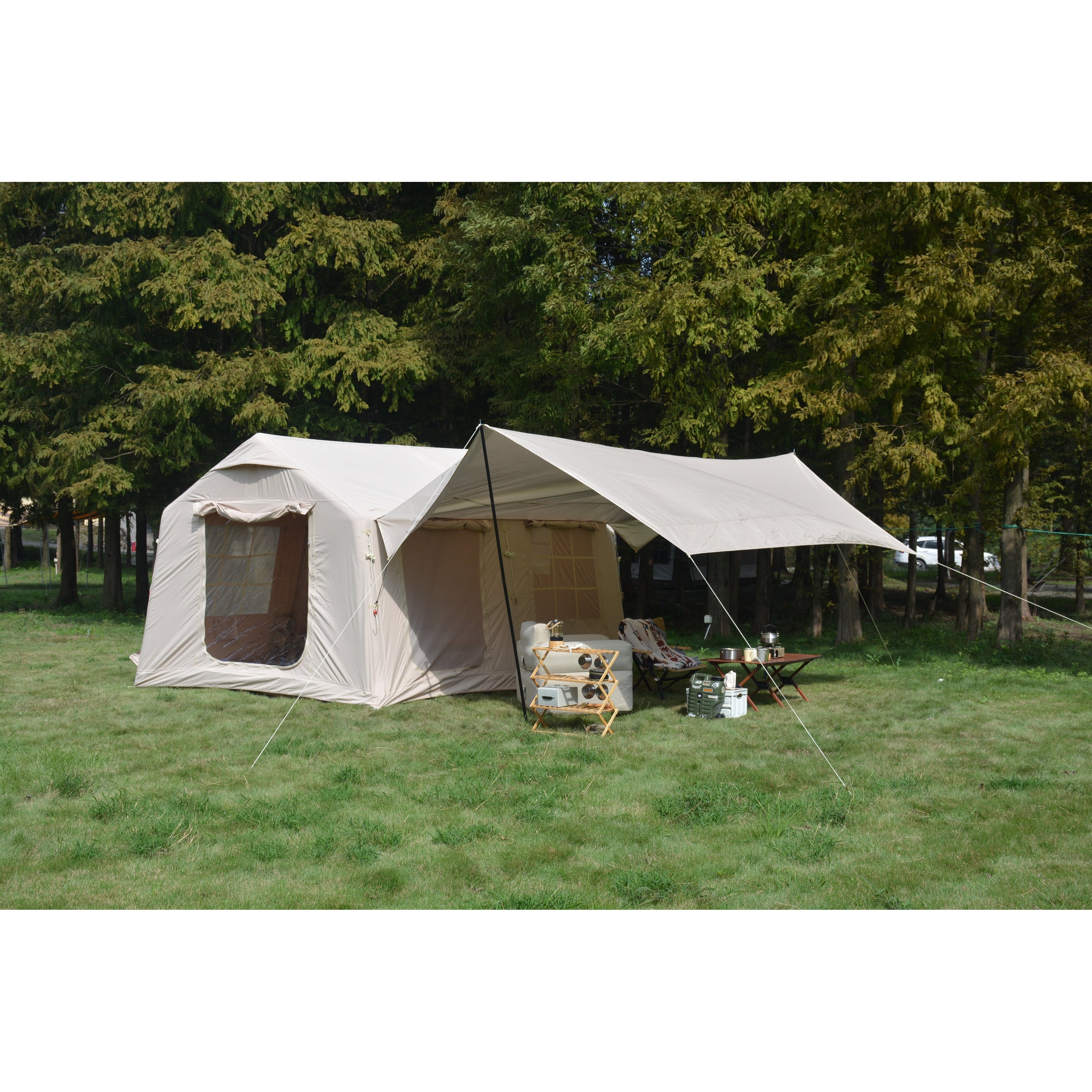 9.8 X13Ft With Canopy Inflatable Camping Tents With Hand Pump Air Glamping Tents Easy Setup Waterproof And Windproof