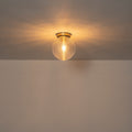 9.84 In. 1 Light Modern Brushed Gold Ribbed Clear Glass Globe Semi Flush Mount Ceiling Light 9.84 In. W X 10.63 In. H