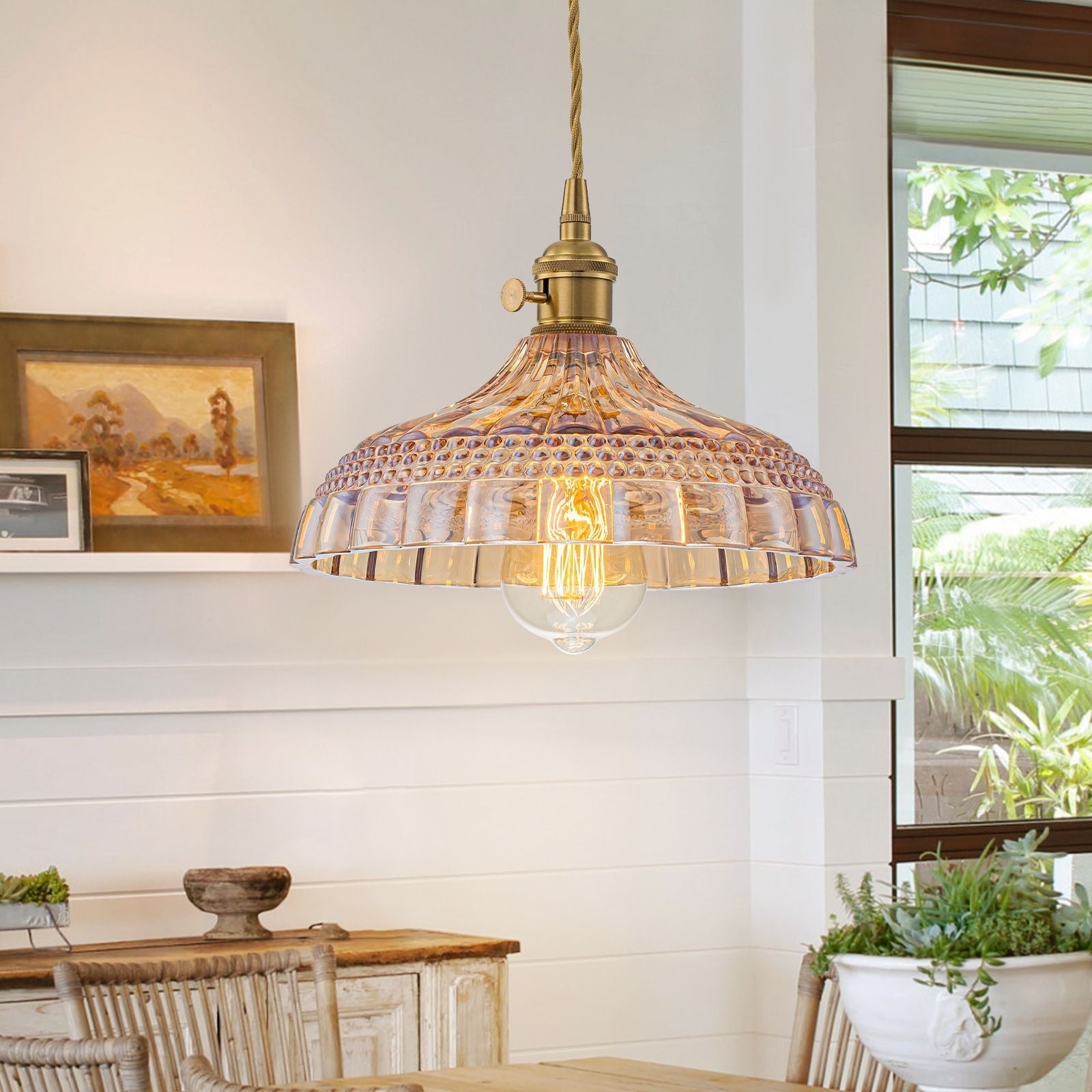 9.8 Amber Glass Pendant Light For Kitchen Island