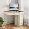 90 Degree Writing Corner Desk Triangle Computer Desk With 3 Drawers