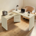 90 Inch L Shaped Executive Desk With 360 Rotating Design And 3 Drawers Modern Corner Desk