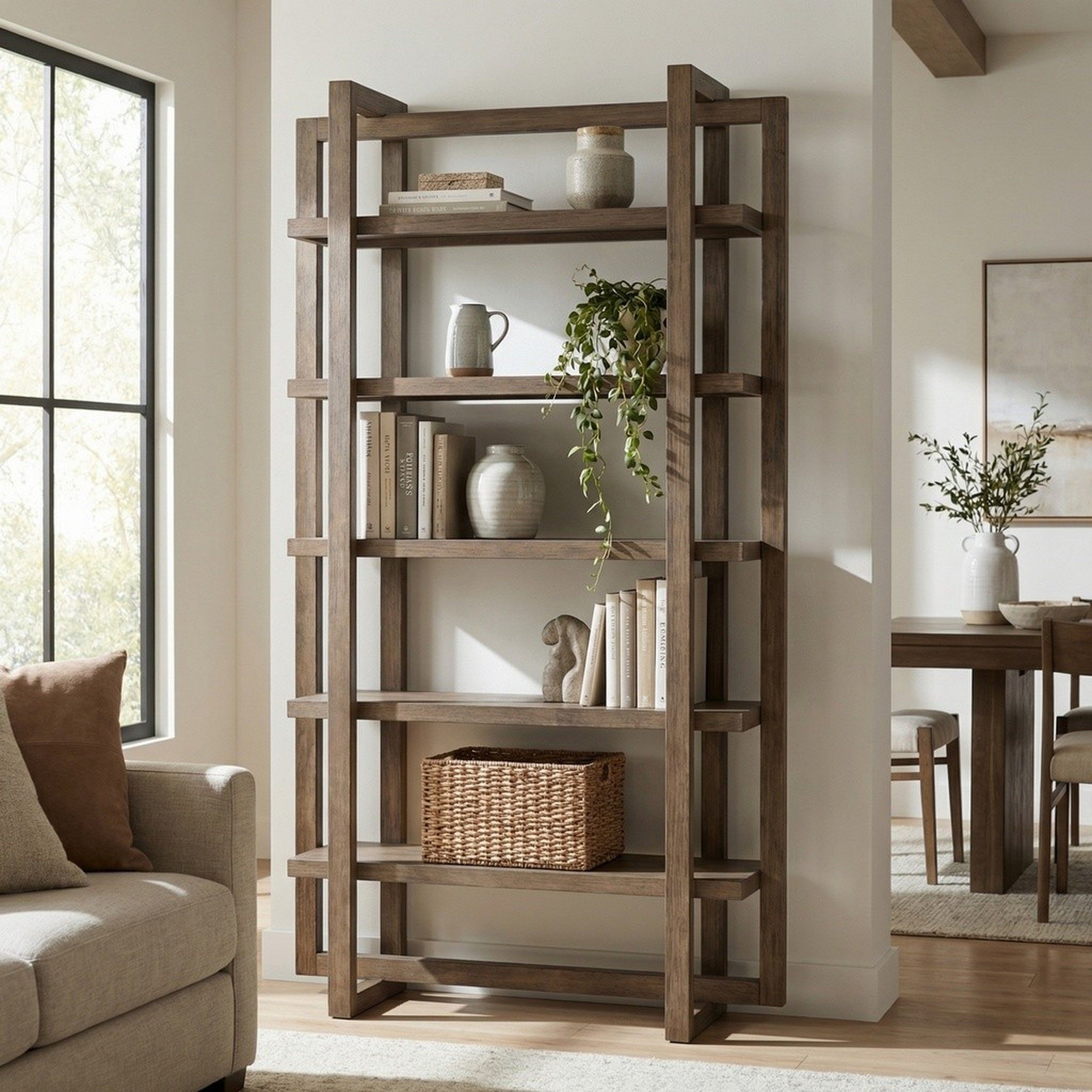 90 In. Brown Solid Wood 5 Shelf Etagere