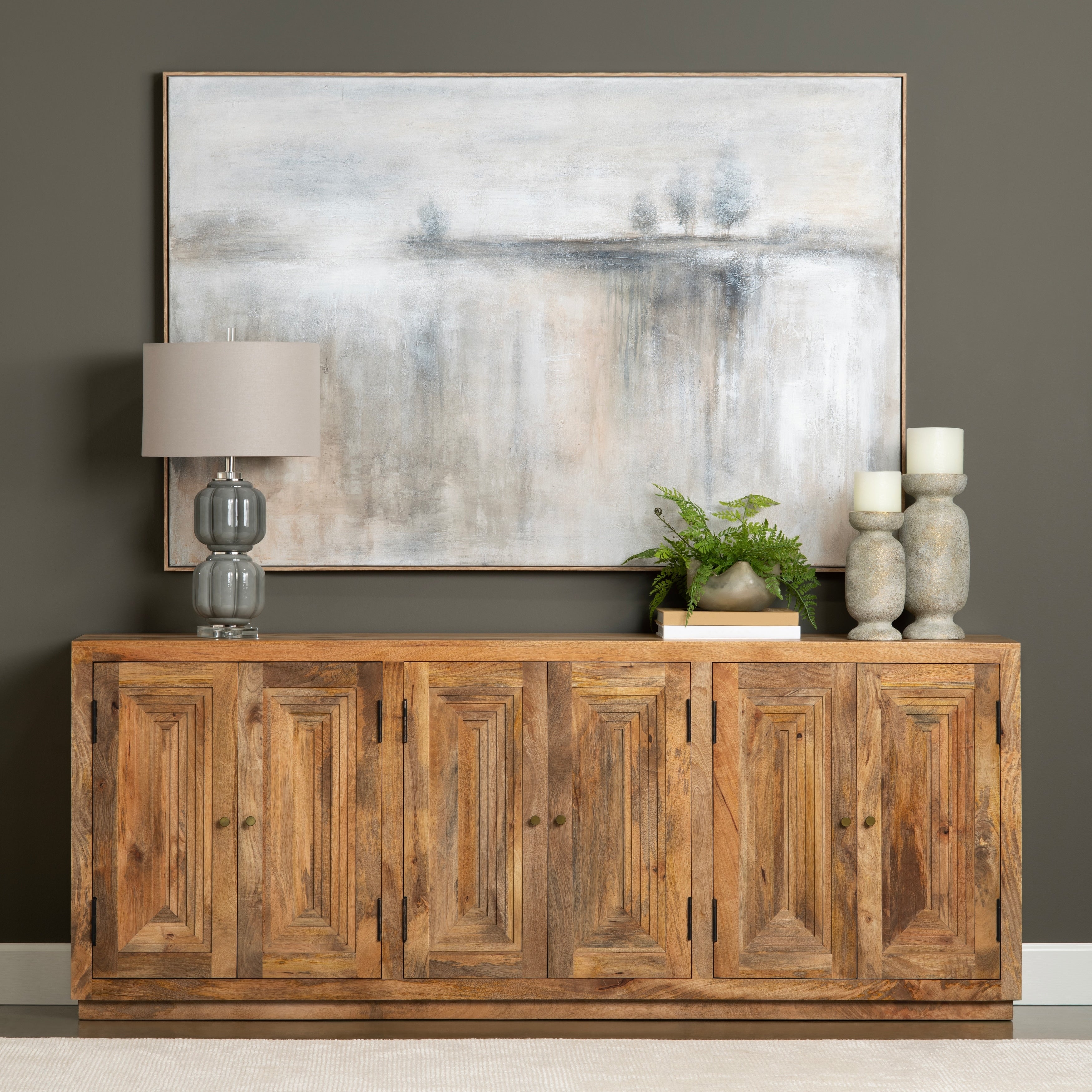 90 In. Brown Solid Wood 6 Door Media Credenza_Sideboard