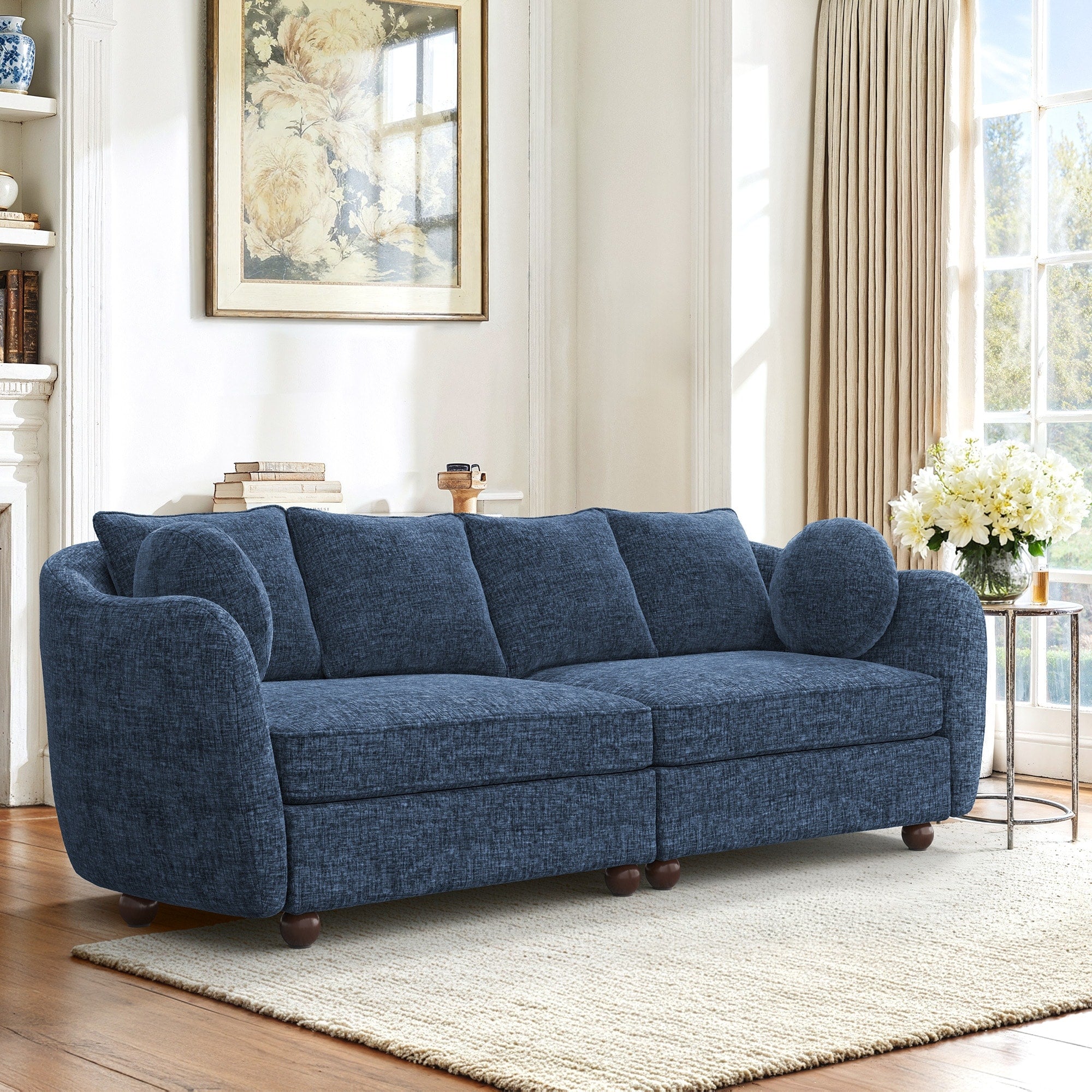 90.6 Inch 3 Seater Sofa Couch With 6 Pillows Chenille Upholstered Living Room Sofa For Living Room Bedroom Apartment In White