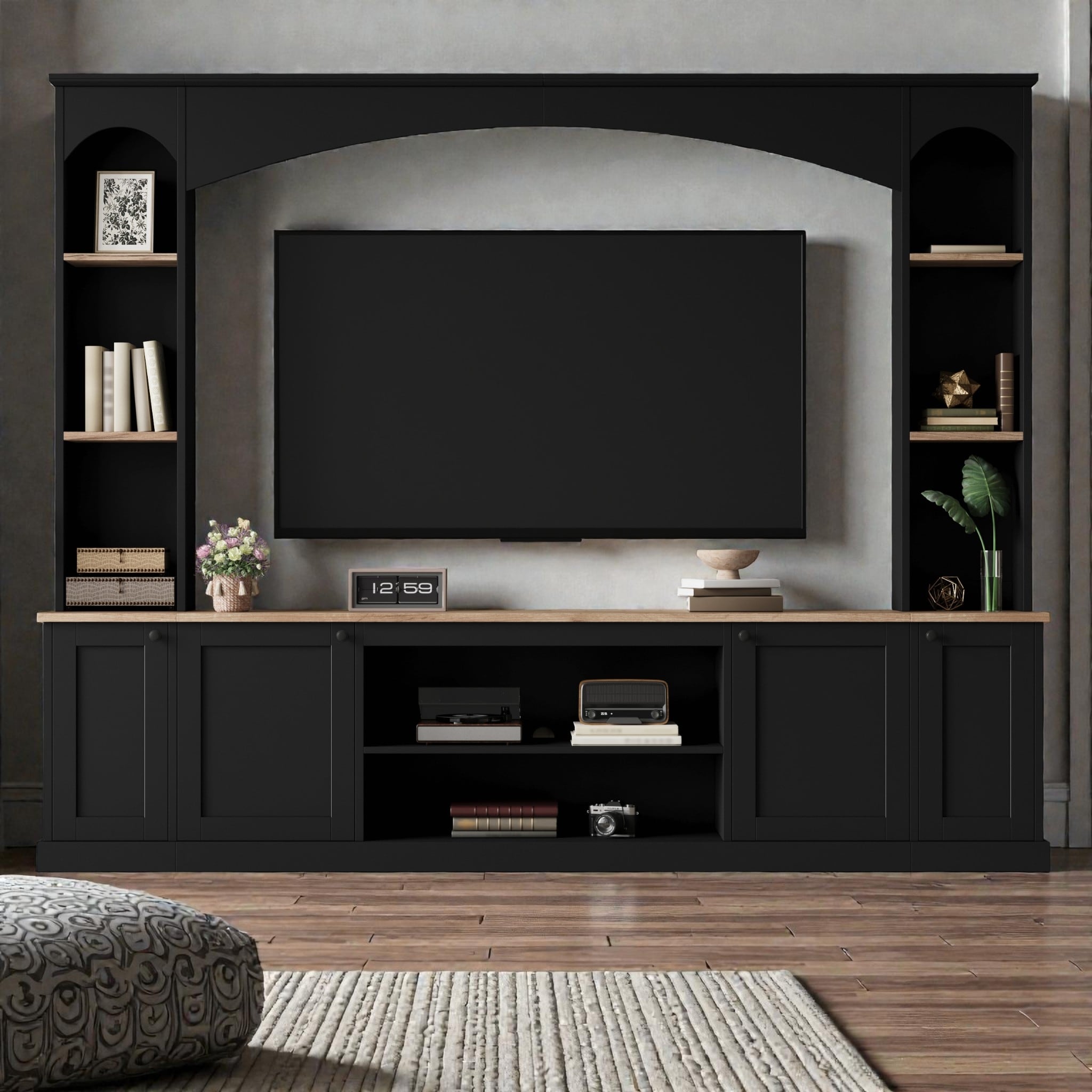 91 Arched Entertainment Center With Bookshelves Farmhouse Tv Stand For Tvs Up To 70 Media Console