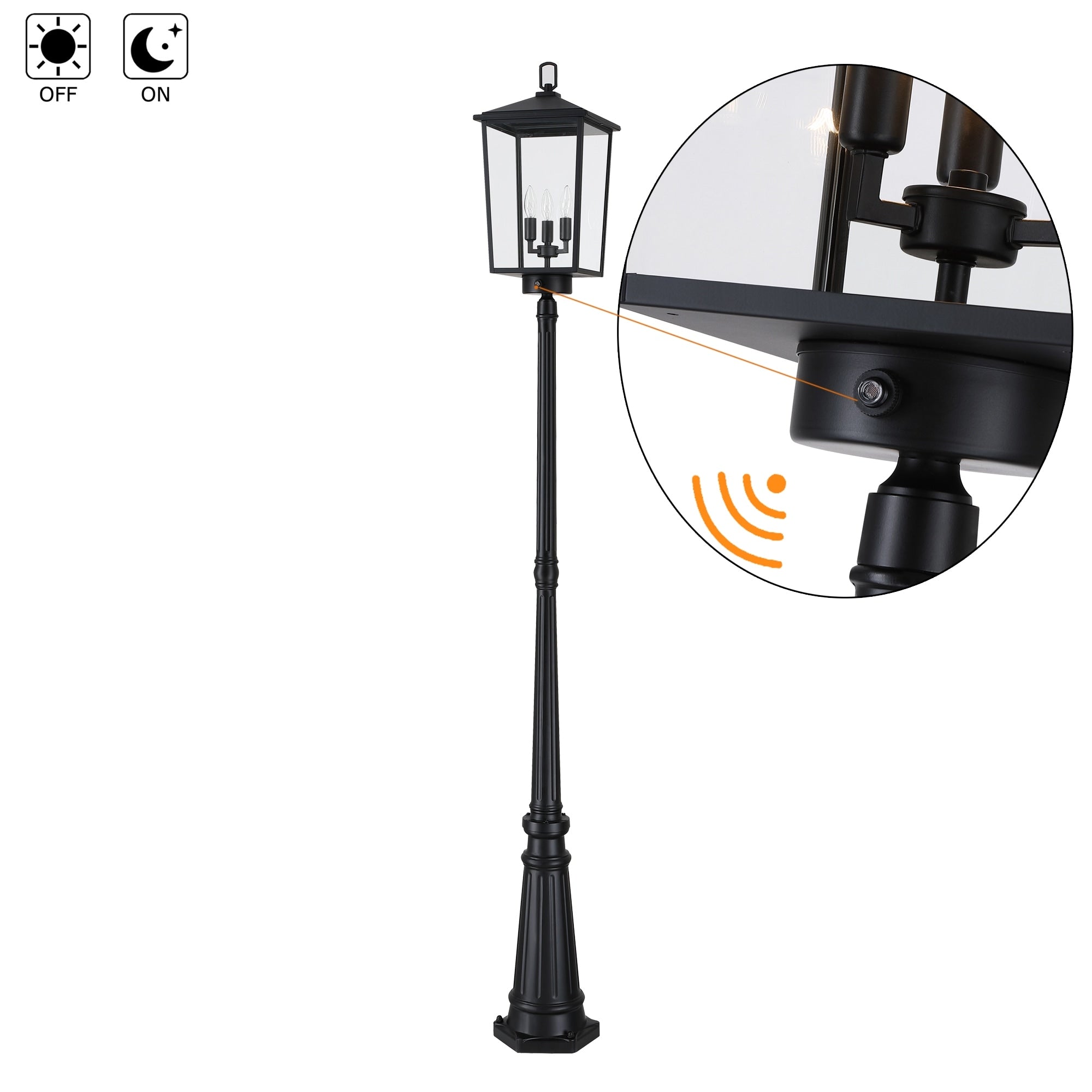 91 H 3 Light Outdoor Aluminium Post Light With Matte Black Finish Dusk To Dawn Can Be Chosen