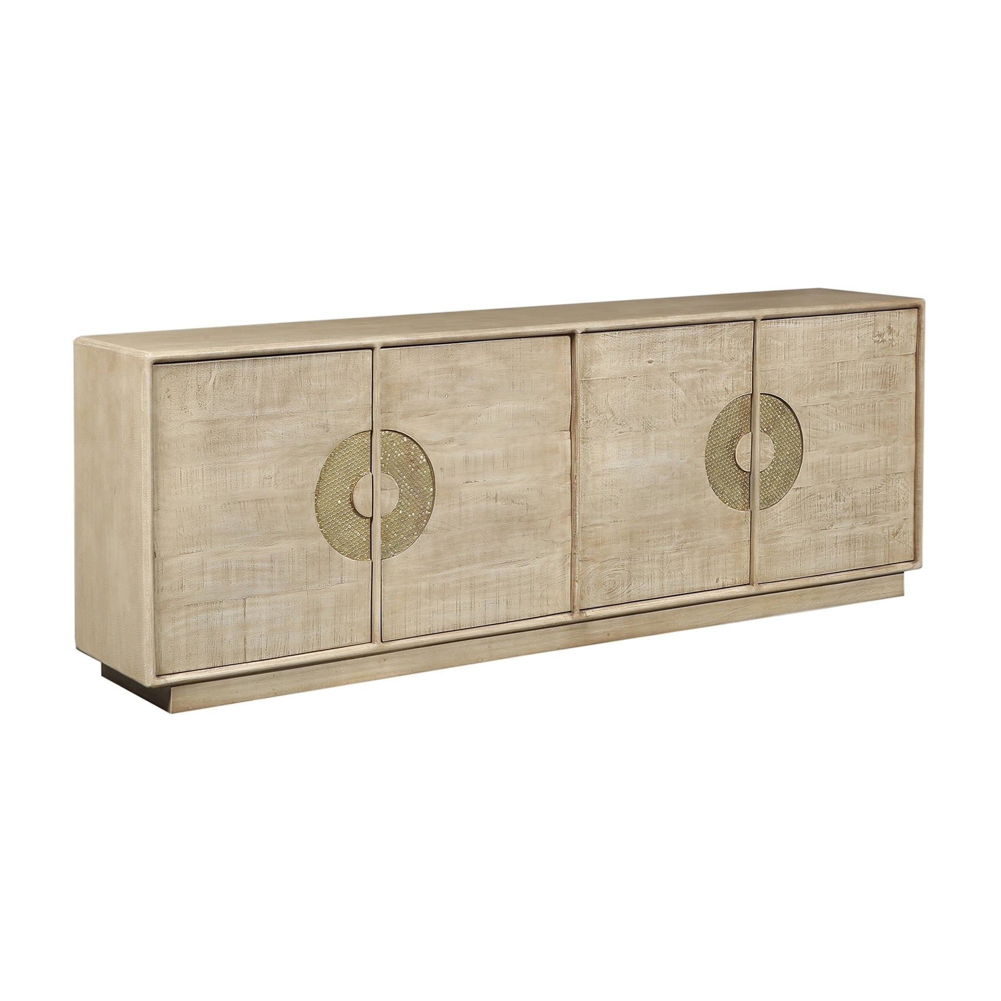 92 In. Tan Solid Wood 4 Door Media Credenza_Sideboard