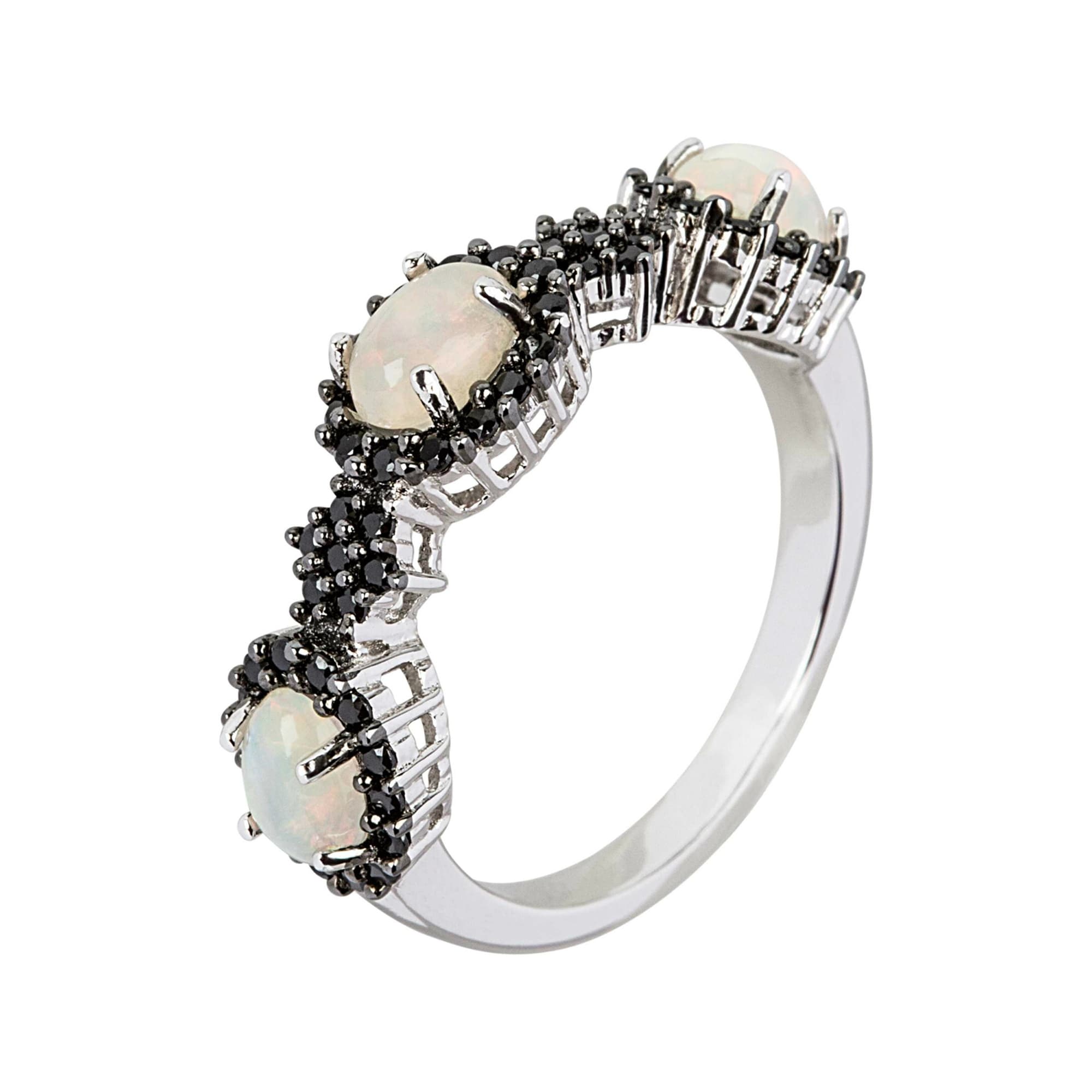 925 Sterling Silver Ethiopian Opal And Black Spinel Ring