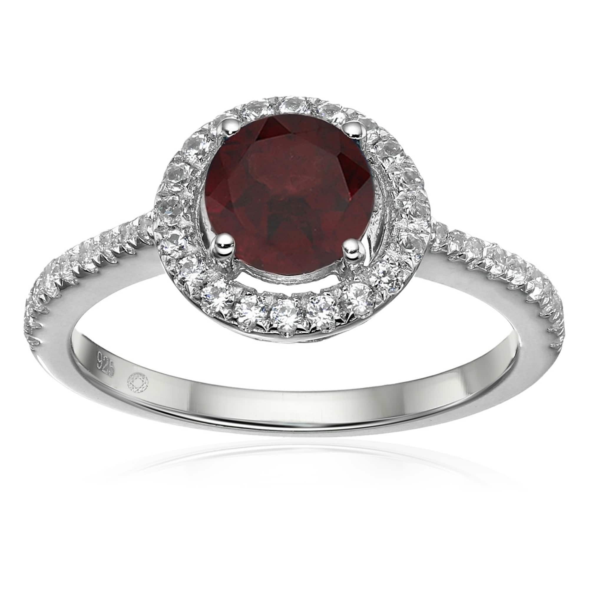 925 Sterling Silver Red Garnet And Created White Sapphire Ring