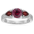 925 Sterling Silver Red Garnet Rhodolite Garnet White Topaz Ring