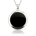 925 Sterling Silver 18 Green Jade Lavendar Jade Black Onyx Besel Circle Pendant Necklace 25Mm X 32Mm