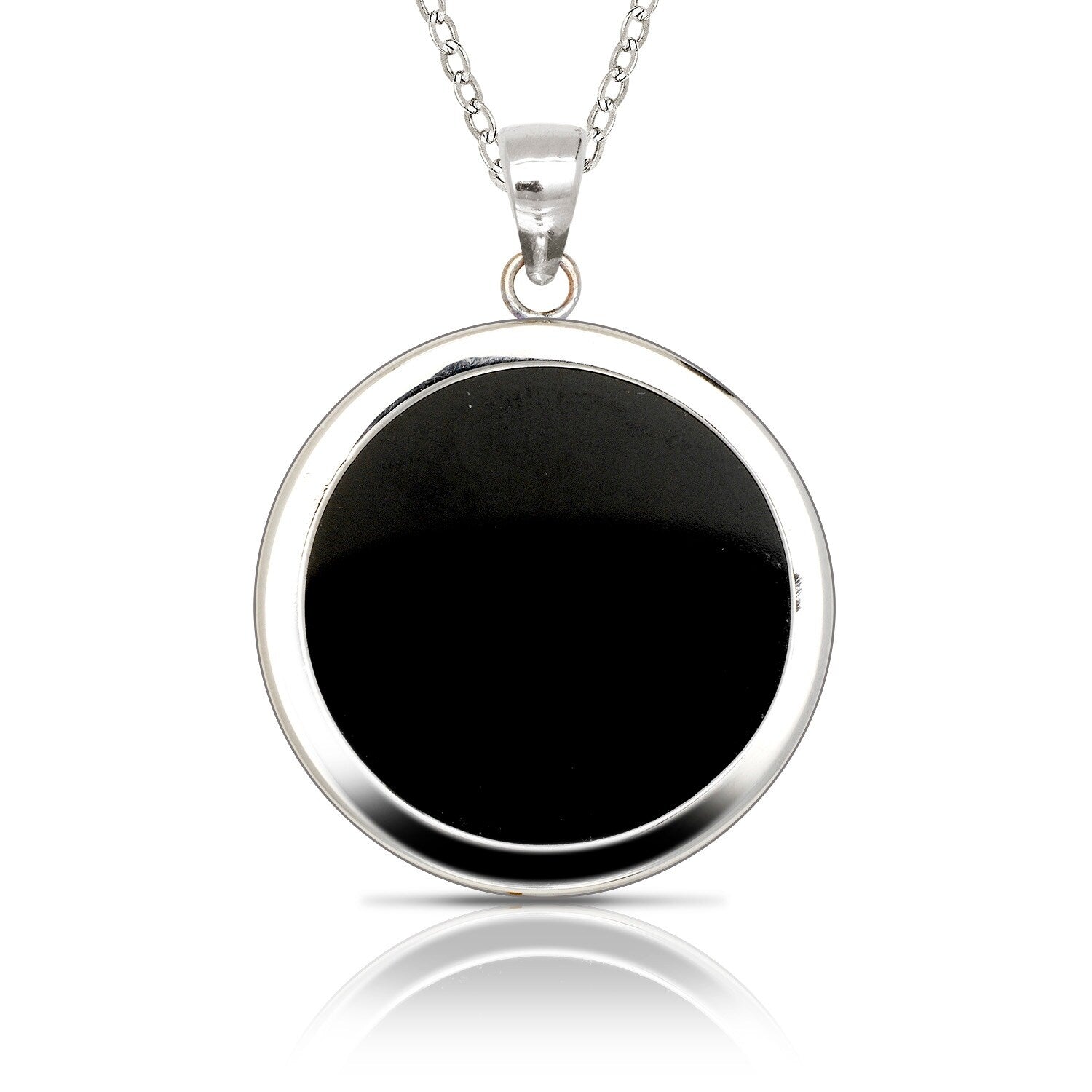 925 Sterling Silver 18 Green Jade Lavendar Jade Black Onyx Besel Circle Pendant Necklace 25Mm X 32Mm