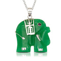 925 Sterling Silver 18 Green Jade Lavendar Jade Mother Of Pearl Elephant Pendant Necklace 20Mm X 28Mm