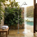 Modland Freestanding Outdoor Shower 316 Stainless Steel Poolside Faucet With Auto Shut Off Foot Wash Brushed Nickel