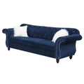 93 Inches Nailhead Trim Velvet Sofa With Crystal Tufting Blue
