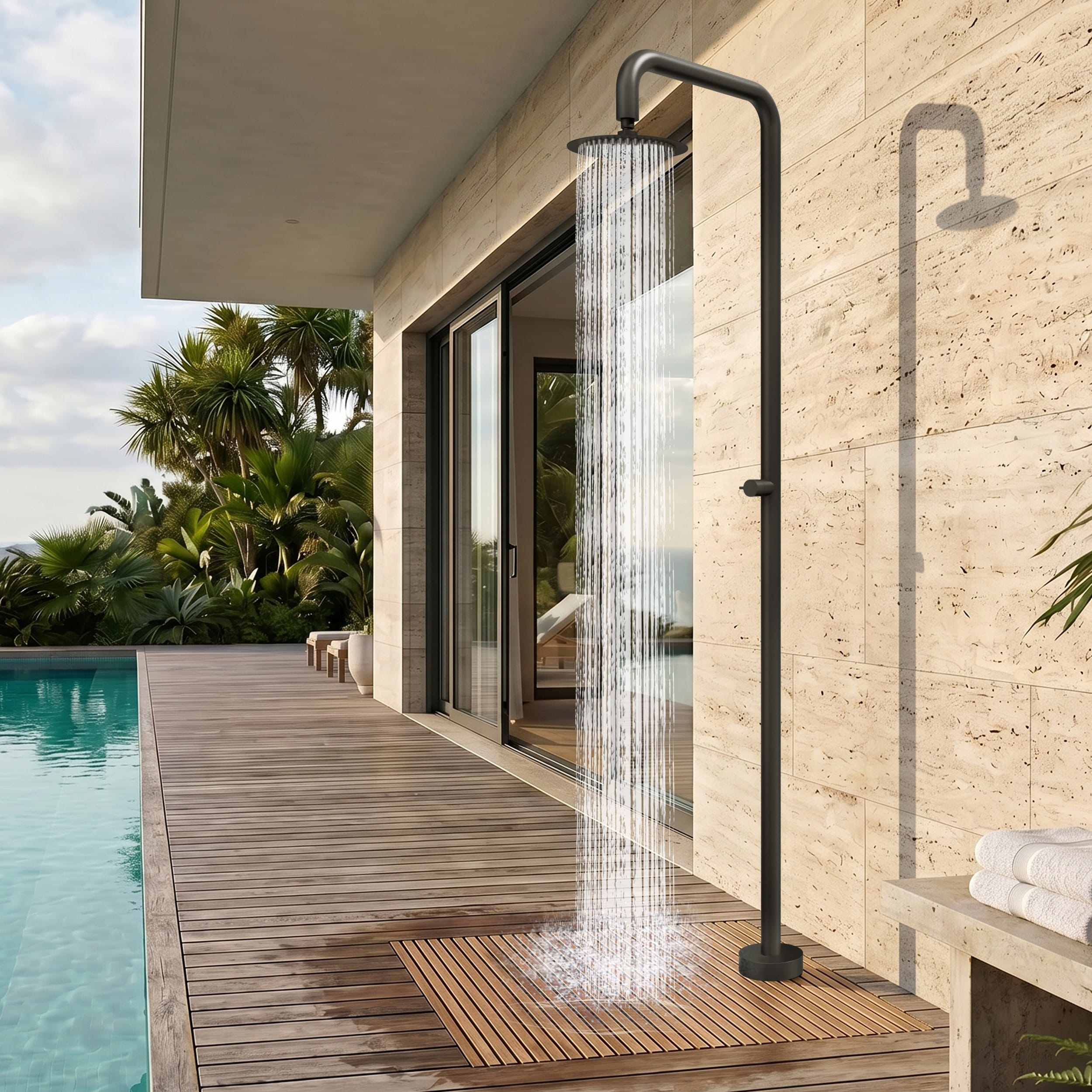 Modland Freestanding Outdoor Shower 316 Stainless Steel Pool Faucet With 10 Rain Head Nsf Valve Black Nickel