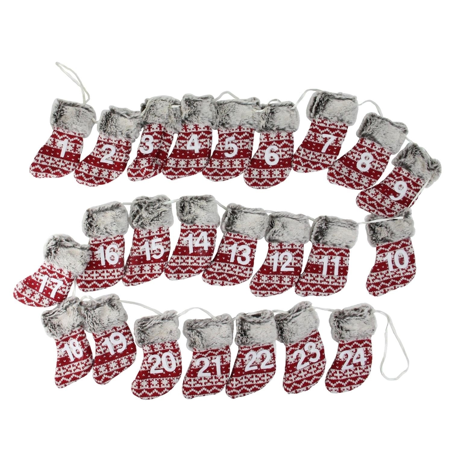 94 Retro Christmas Red White And Brown Countdown Stocking Garland Unlit