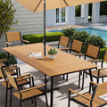 94.5In Outdoor Patio Rectangle Aluminum Wood Like Dining Table With Umbrella Hole