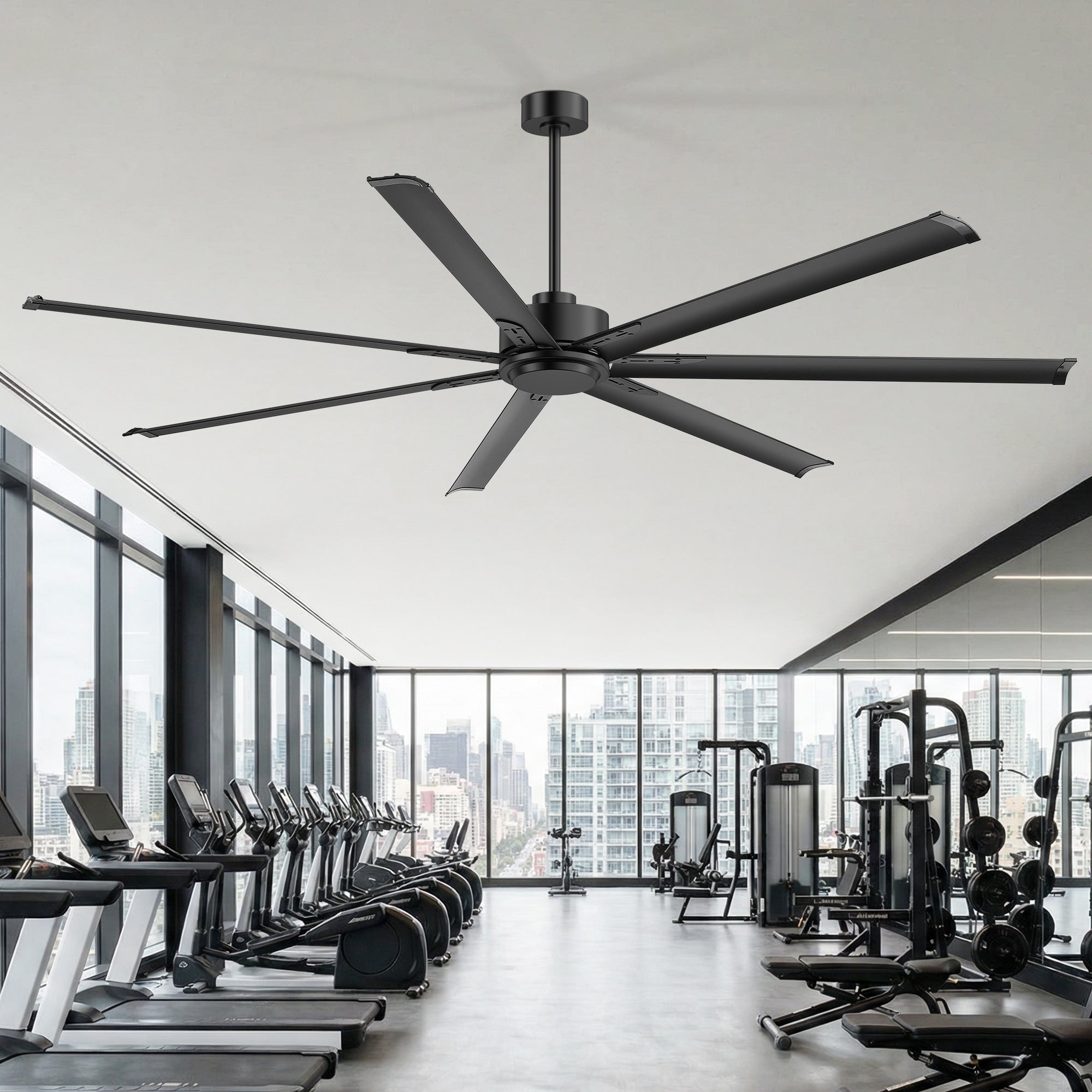 96 Inch Large Industrial Ceiling Fan With Remote Quiet Dc Motor 6 Speed Black Ceiling Fan For Large Rooms 96 Inch