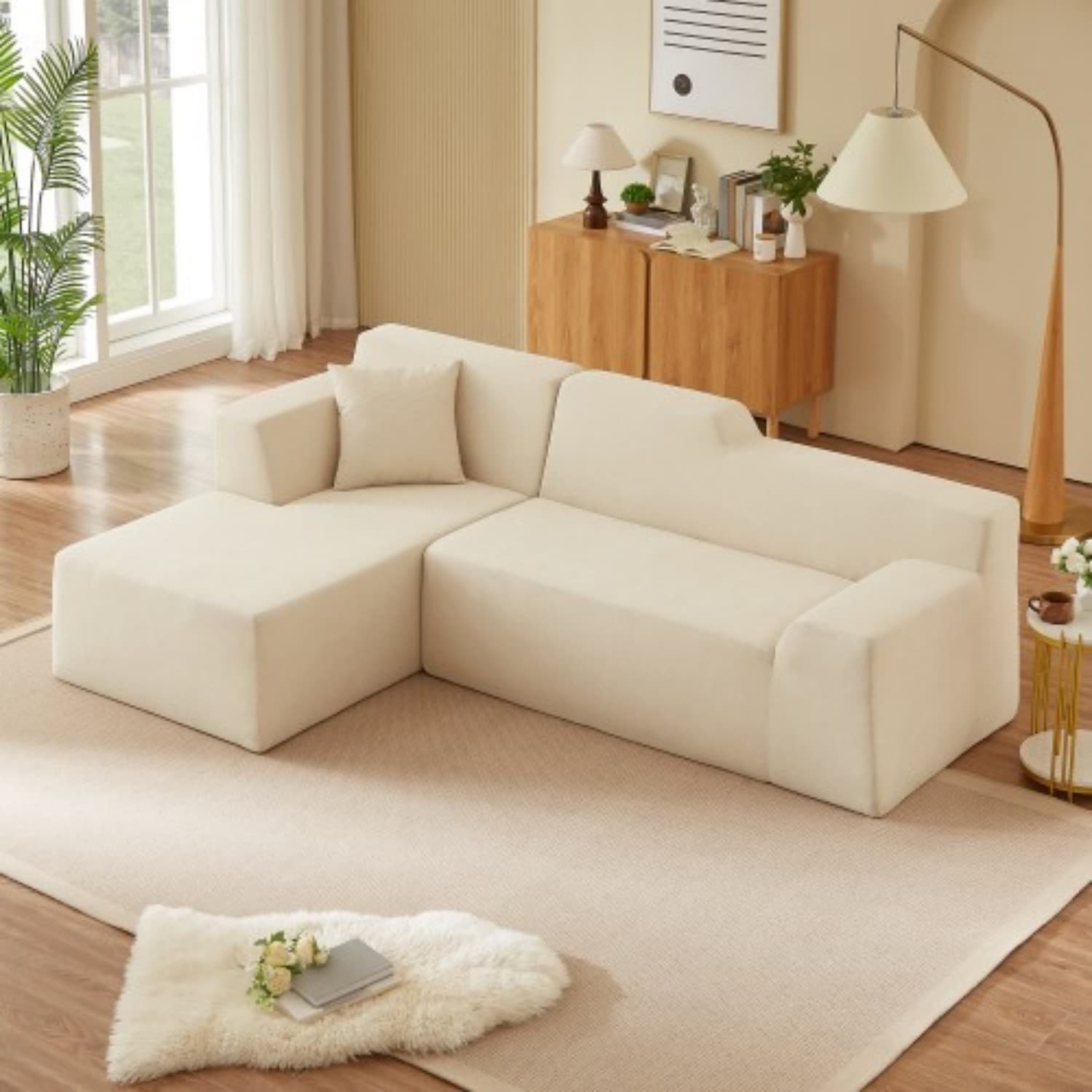 96.46 L Shaped Corduroy Sectional Sofa No Assembled Required