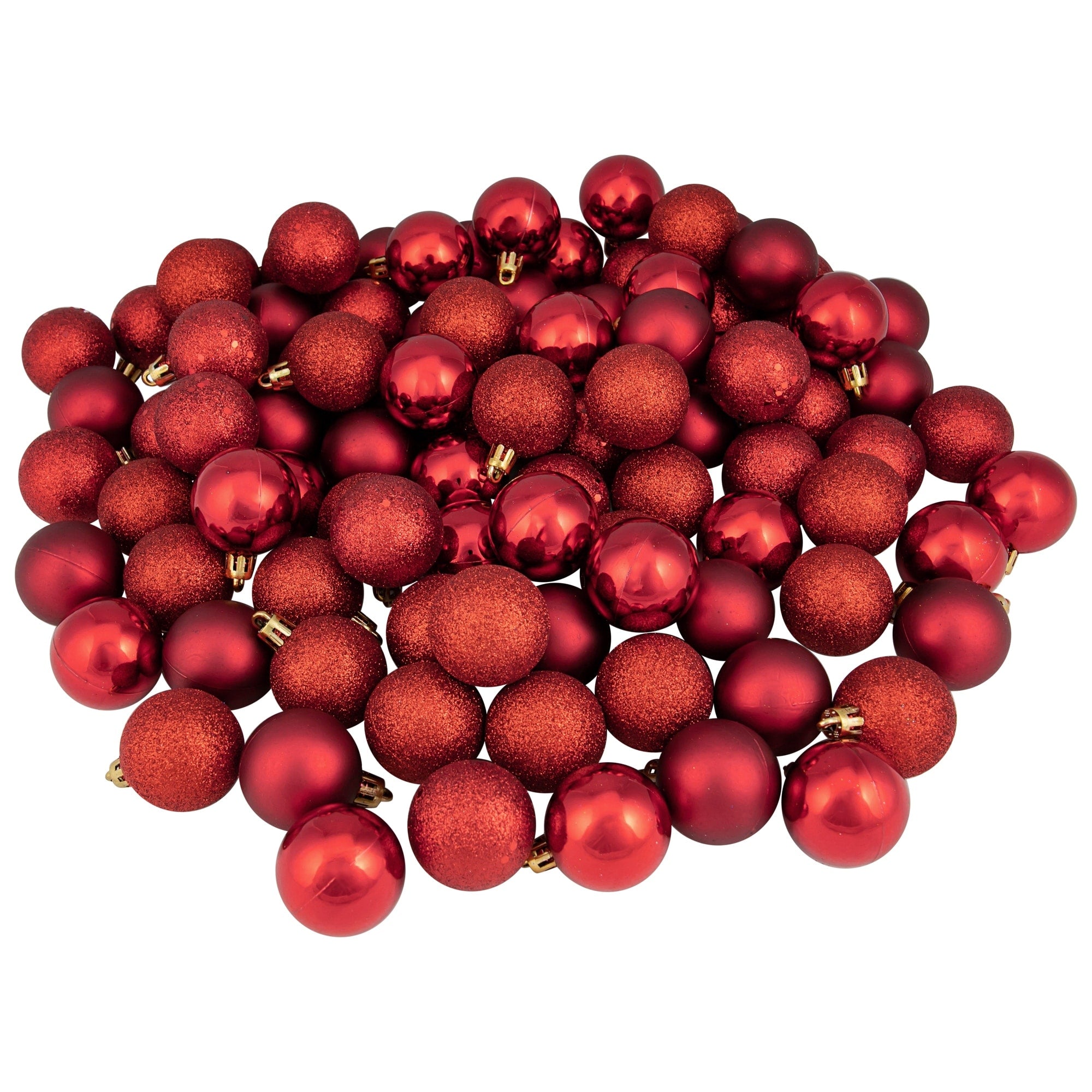 96Ct Red Hot 4 Finish Shatterproof Christmas Ball Ornaments 1.5 40Mm